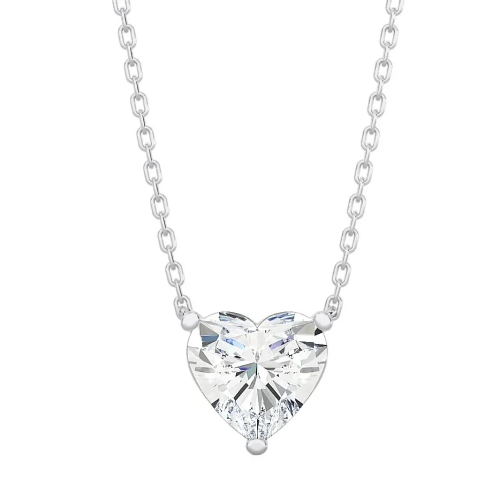 New Woman’s Heart Shape One Carat White Sapphire Sterling Silver Necklace